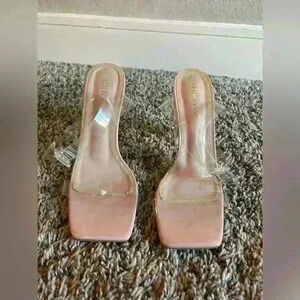 Azalea Wang heels transparent square toe ankle strap clear block heel size 7